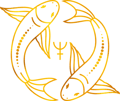 Pisces zodiac sign with golden foil effect. png