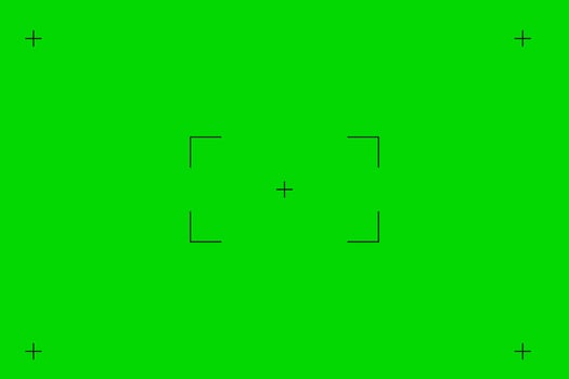 Green screen chroma key background, viewfinder camera frame, film screen template, overlay. Cinema display with grid. vector