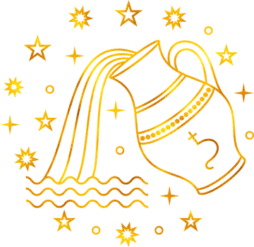 Aquarius zodiac sign with gold foil effect. png