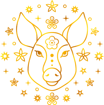Pig Chinese zodiac sign with golden foil effect. png