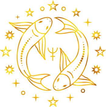 Pisces zodiac sign with gold foil effect. png