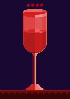A wine glass with red liquid in it on a dark background vector