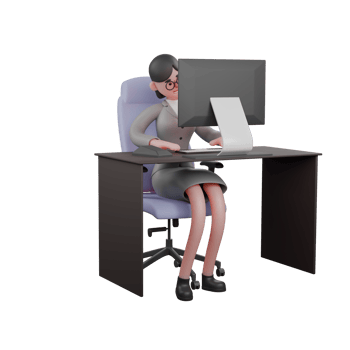 3D Illustrated of Professional Male Journalist. A female journalist is sitting in her work desk chair while typing on the keyboard in front of the monitor screen. News png