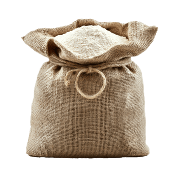 Wheat flour in sack bag isolate on transparent background png