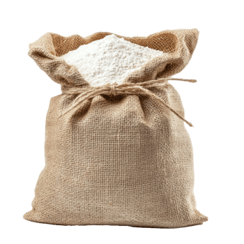 Wheat flour in sack bag front view isolate on transparent background png