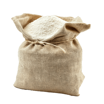 Wheat flour in sack bag front view isolate on transparent background png