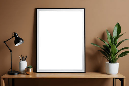 Black frame mockup on brown wall png