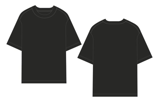Black color t shirt template front and back views isolated on white background. vector