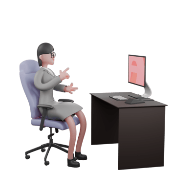 female Professional Journalist. A female journalist is sitting in her work desk chair with a monitor screen in front of her and giving a finger gun symbol. News png