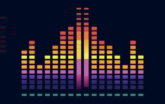 A colorful sound equalizer with a city skyline vector