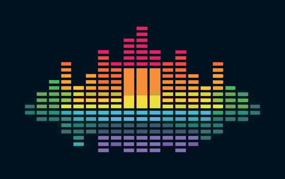 A rainbow colored equalizer icon on a black background vector