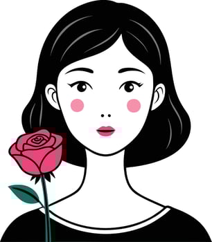 a girl in short hair with pink rose vector