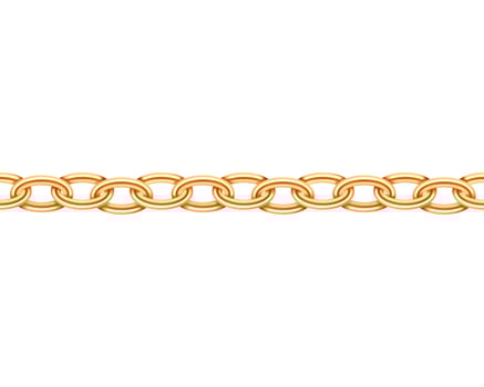Golden chain seamless texture. Realistic gold chains link isolated on white background. Jewelry chainlet three dimensional design element. vector