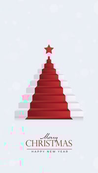 Creative Christmas and New Year's Eve background with red ladder Christmas tree rising like a stage. vector
