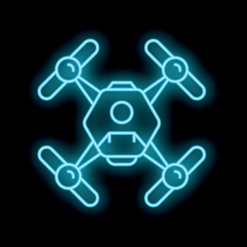 Blue neon quadcopter drone flying top view vector