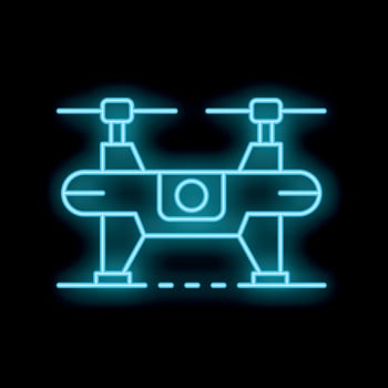 Neon icon of modern blue drone recording video vector