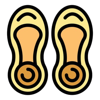 Pair of yellow women's flat shoes with round decoration icon outline vector