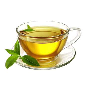 Cup of tea with green tea leaves isolated on transparent background png
