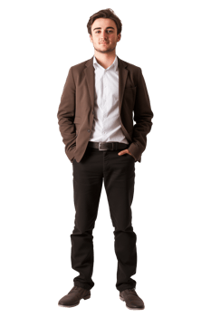Handsome young man in suit standing with hands in pockets over isolated on transparent background png