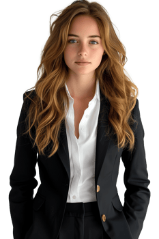 Beautiful young woman in black suit, isolated on transparent background png