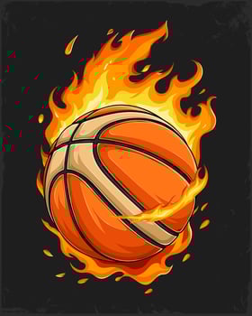 Hand drawn sport professional orange basketball ball set on fire isolated on black background vector