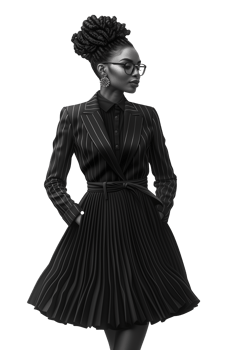 Fashion portrait of a beautiful african american woman in black dress isolated on transparent background png