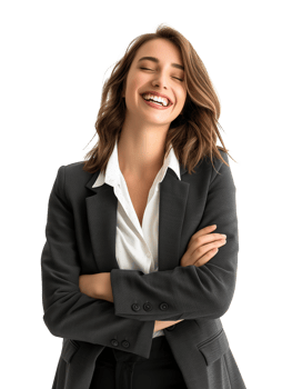 Portrait of a happy young business woman isolated on transparent background png