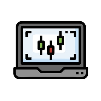 A laptop with a screen showing a stock chart vector