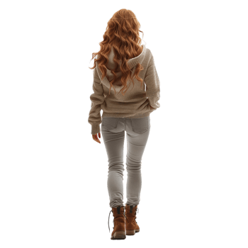 Redhead woman in casual clothes isolated on transparent background. Rear view png