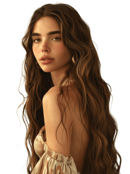 Portrait of beautiful young woman with long curly hair isolated on transparent background png