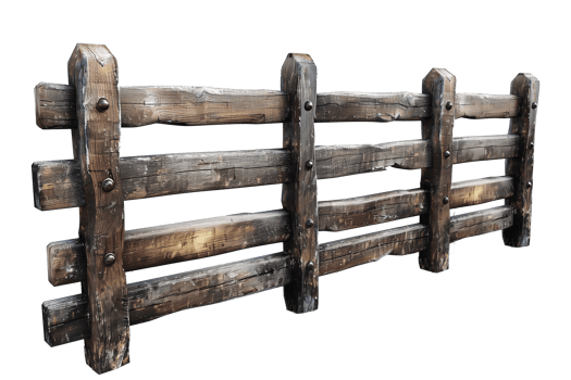 Old wooden fence isolated on transparent background. Wooden fence with wooden boards png