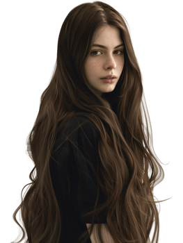 Portrait of a beautiful girl with long hair isolated on transparent background png