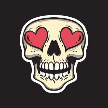 a skull with hearts on eyes art illustration for stickers logo poster etc vector