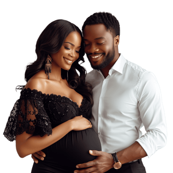 Beautiful african american pregnant woman with husband isolated on transparent background png