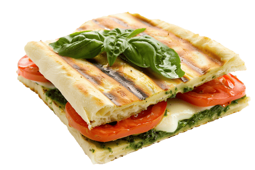 Ciabatta with pesto sauce and tomatoes isolated on transparent background png