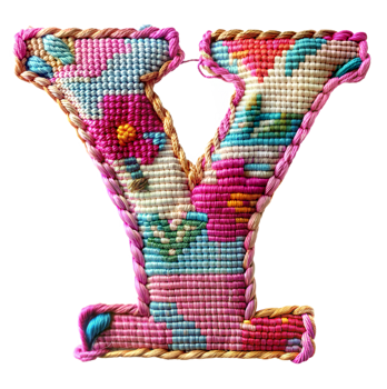 Embroidery alphabet Y letter craft artistic stitches on transparent background png