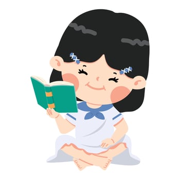 Cute girl sitting reading book vector