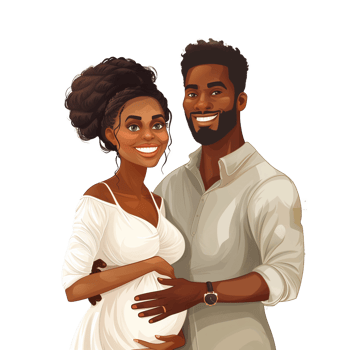 Happy african american pregnant couple isolated on transparent background png