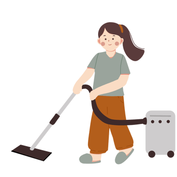 illustration of a woman mopping with a vacuum machine png