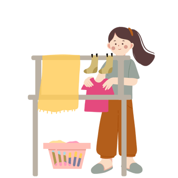 illustration of a woman drying clothes png