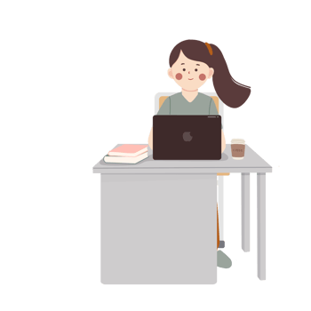 A woman sitting at a desk with a laptop png