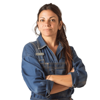 Pretty woman in overalls with arms crossed over isolated on transparent background png