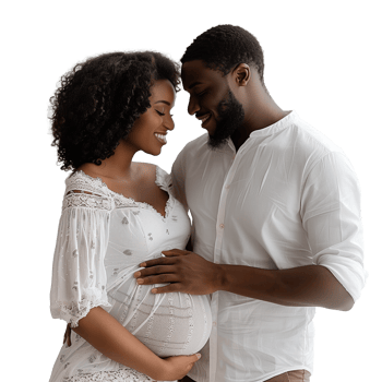 Happy african american pregnant woman with her husband, isolated on transparent background png