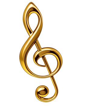 Golden treble clef isolated on transparent background. 3d rende png