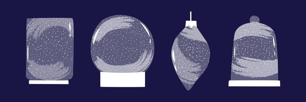 Set with snow globes in flat style. Winter, holidays, Christmas. Hand drawn illustration. vector