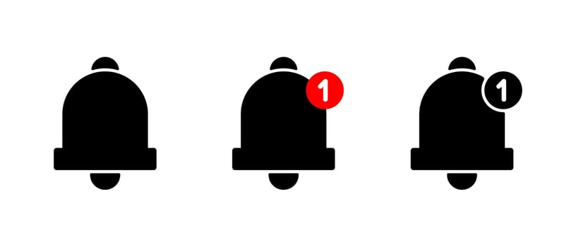 Notification bell icon set in flat style. New notice sign symbol vector