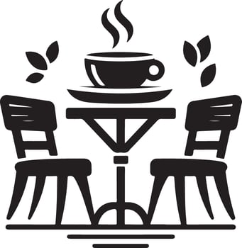 Black chair table with steam coffee vector