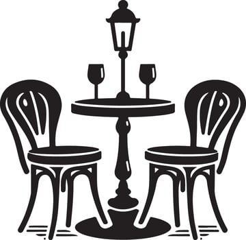 Chair and table with table lamp and two glass. vector