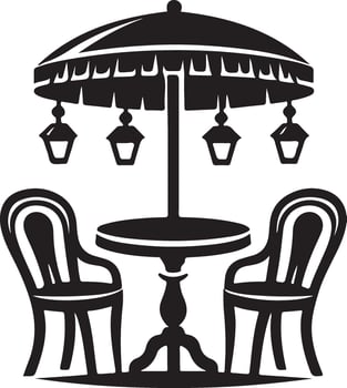 Illustration of chair ,table with umbrella. vector