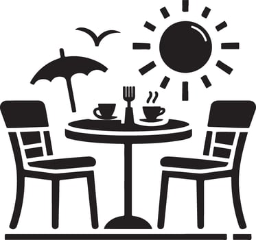 silhouette street cafe table chairs and umbrella black color only vector